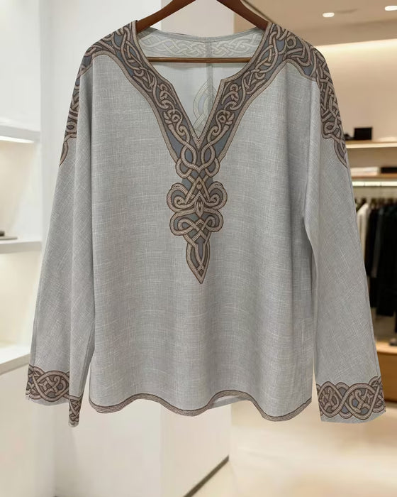 Bluse V-Hals Linje Kontrast Patchwork