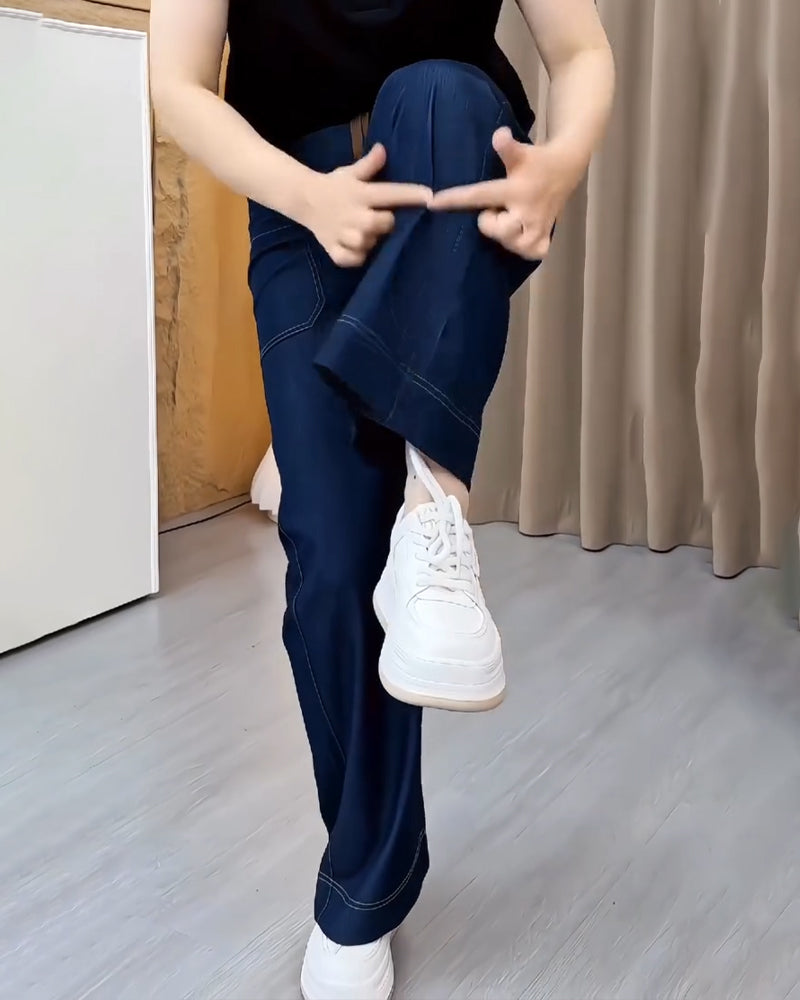 Bukser Løstsiddende Snit Høj Talje Slankende Vid Ben