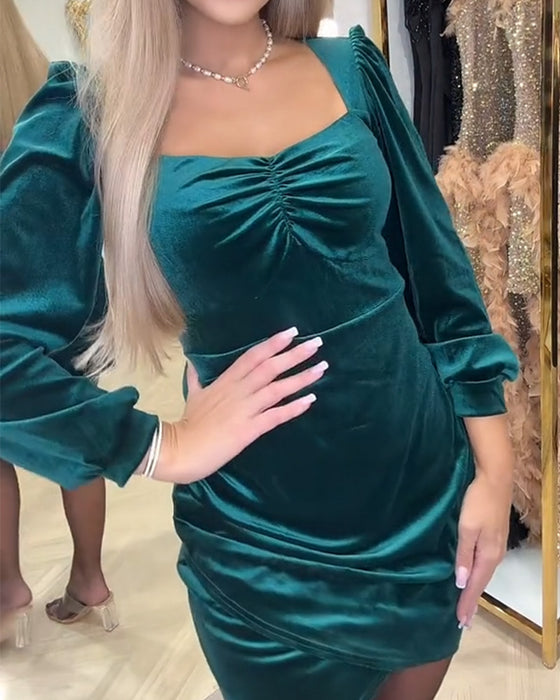 Kjole Modne Fløjl Bred Krave