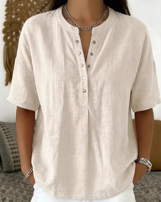 Bluse Solid Farve Casual Kort Ærme