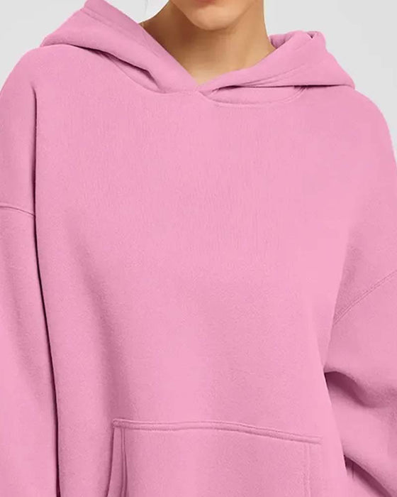 Hoodie Ensfarvet Lang Ærme Casual