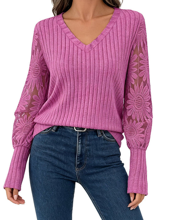 Top Stilfuld Blondekant Patchwork