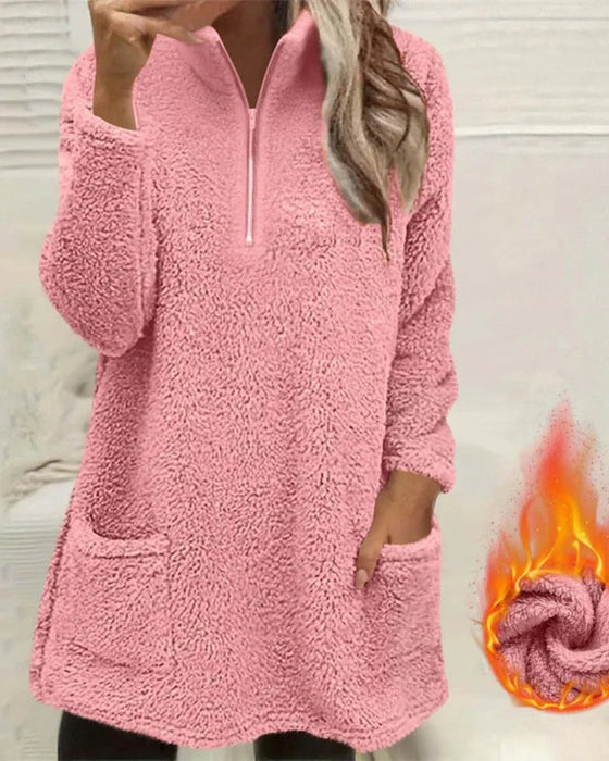 Sweatshirt Ensfarvet Stående Krave