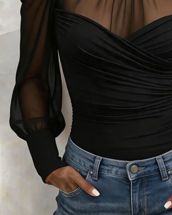 Top Mockhals Off-Shoulder Kryds Sheer