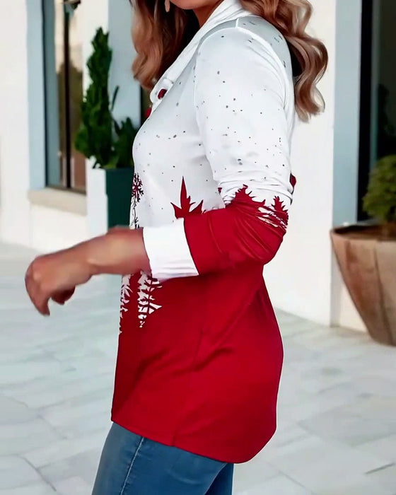 T-shirt med afslappet julemandsprint og lange ærmer