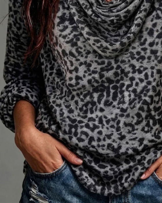 Bluse Mock Hals Leopard Lang Ærme