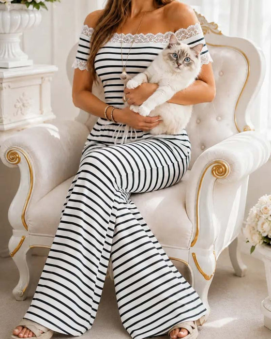 Set Off-Shoulder Blondekant Stribe Bred Ben Bukser