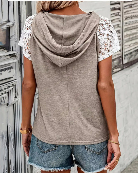 Bluse Med Hætte Hul Blonde Afslappet