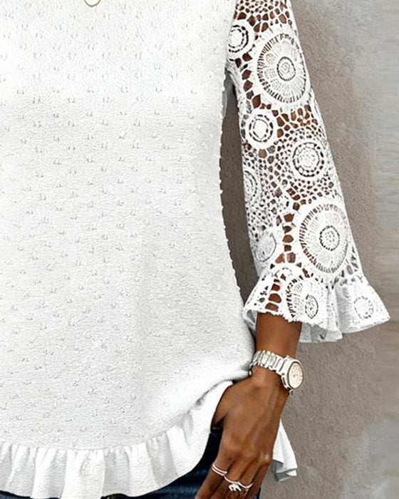 Stilfuld Ensfarvet Bluse Med Rys