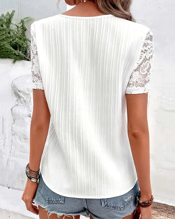 Bluse V-Hals Ensfarvet Blonde Syning