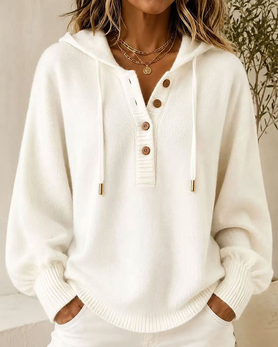 Pullover Hætte Knap Lanterme Snøre Sweater