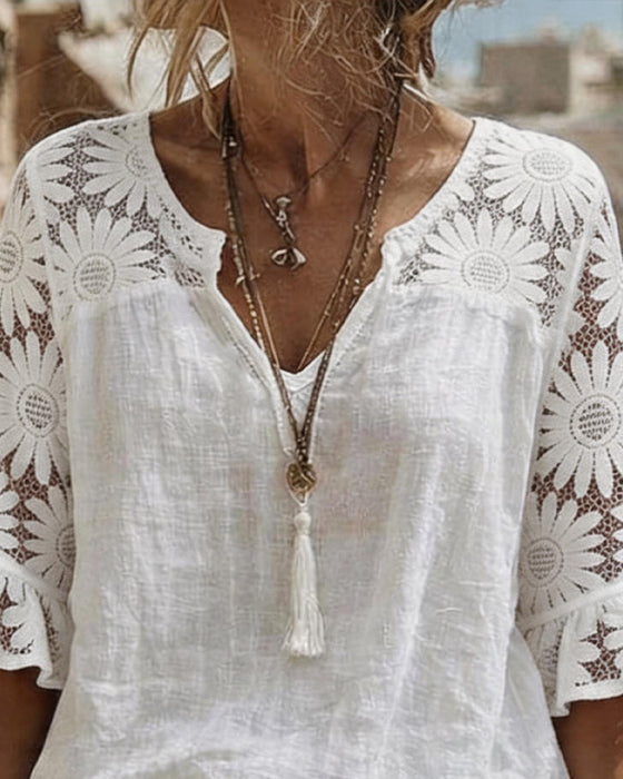 Bluse V-Hals Tusindfryd Patchwork