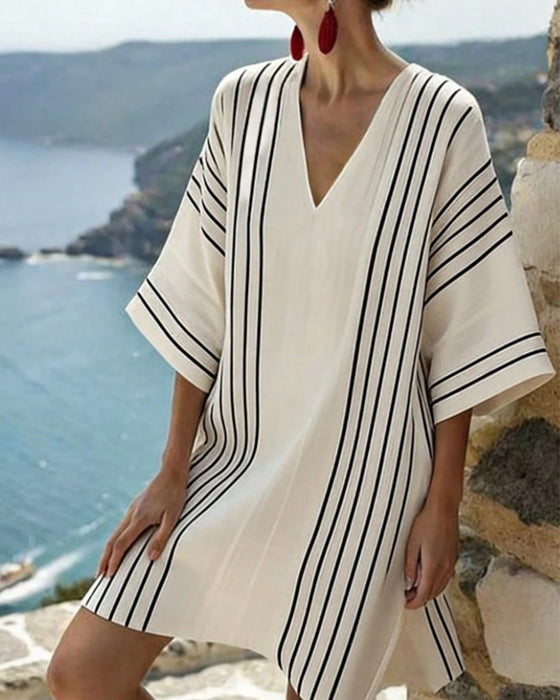 Kjole Off White Sort Stribe V Hals