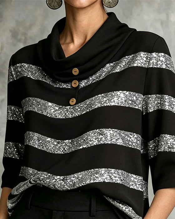 Bluse Geometrisk Stribe Indsnøret Talje Snor