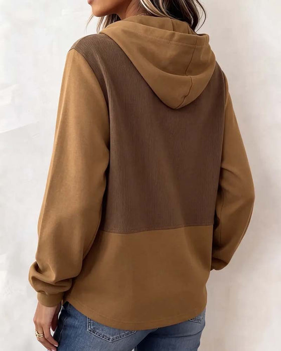 Hoodie Farveblok Hætte Asymmetrisk Kant