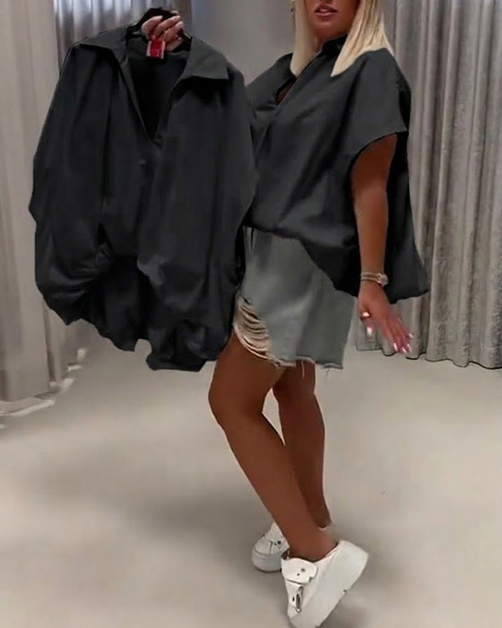 Bluse Krave Loose Fit Flagermusærme