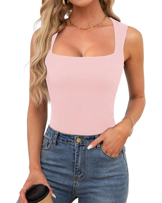 Tank Top Firkantet Hals Ribbet Ensfarvet