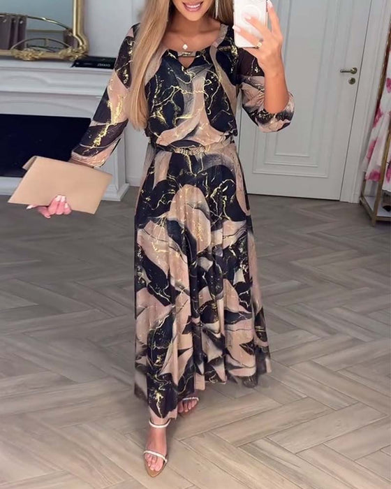 Kjole Elegant Trekvartærme Trykt Talje