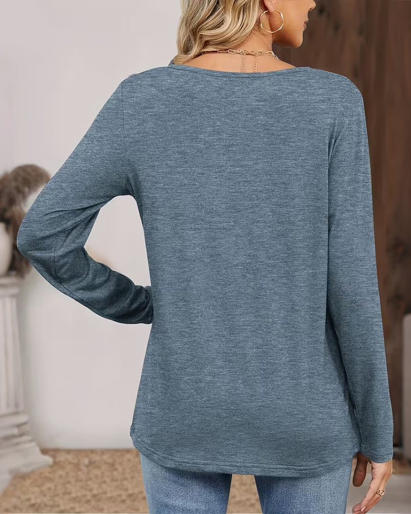 Langærmet Top Med V-Hals Og Tryk