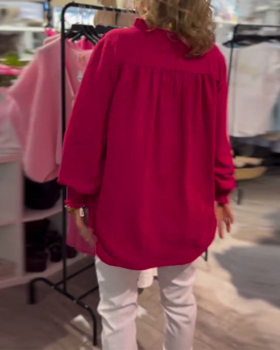 Bluse V-hals Pullover Løs Casual