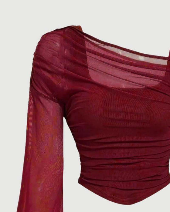 Bluse Net Rynket Lang Ærme Cami