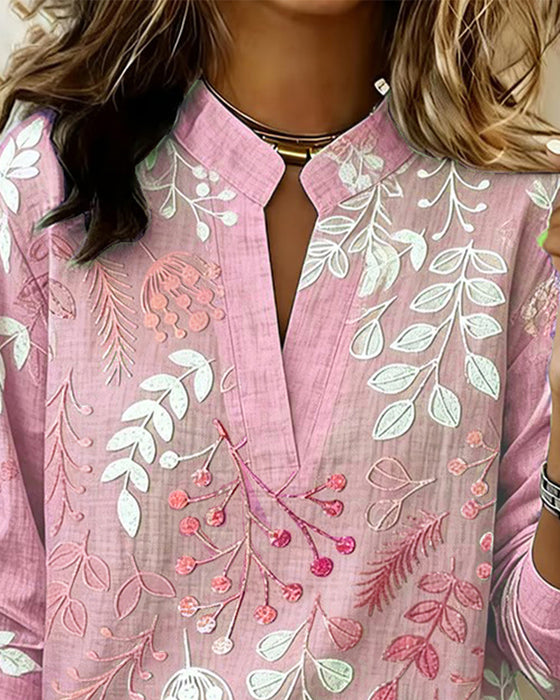 Bluse Med Blomstermønster Og Ståkrave
