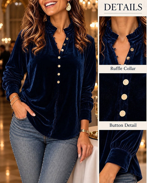 Bluse Ensfarvet Knap Elegant