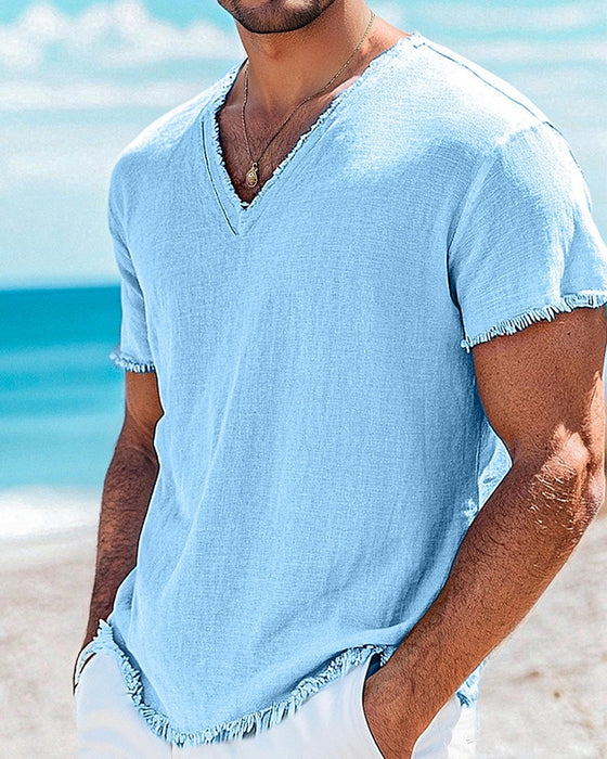 T-Shirt Herre Ensfarvet Kort Ærme