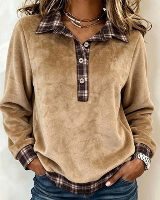 Sweatshirt Revers Knapternet ternet Patchwork