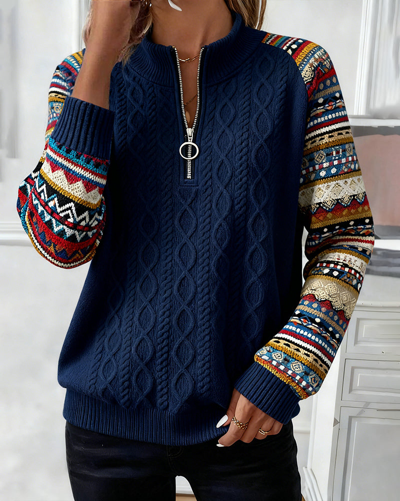 Sweatshirt Med Halv Lynlås Og Farveblokning