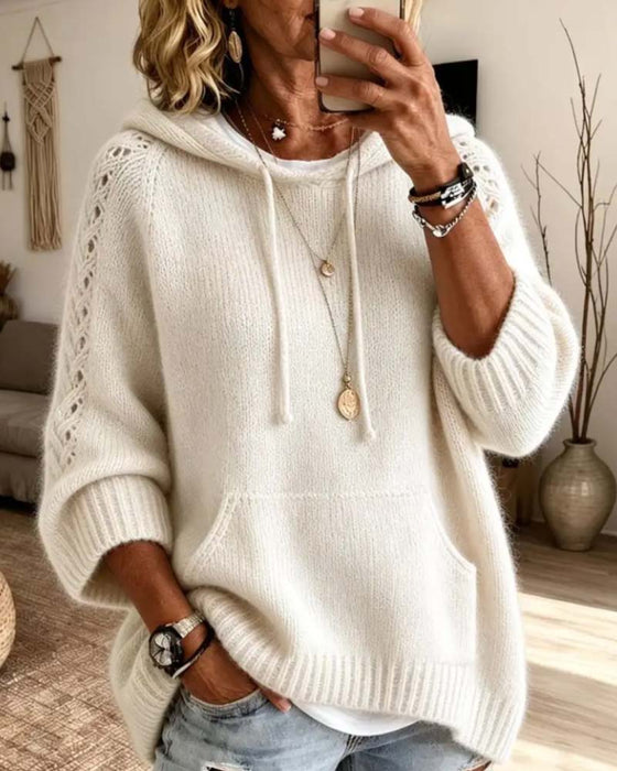 Pullover Med Hætte Udskæring Lomme
