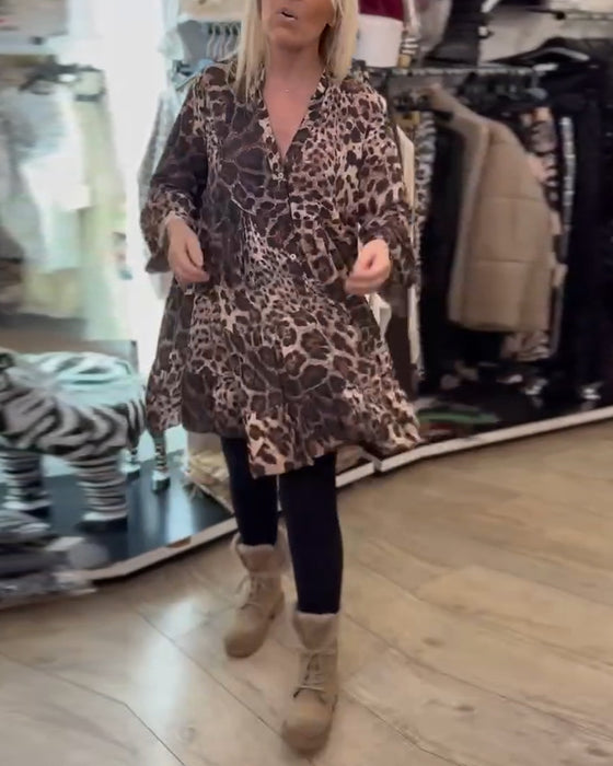 Kjole Langærmet Leopardprint