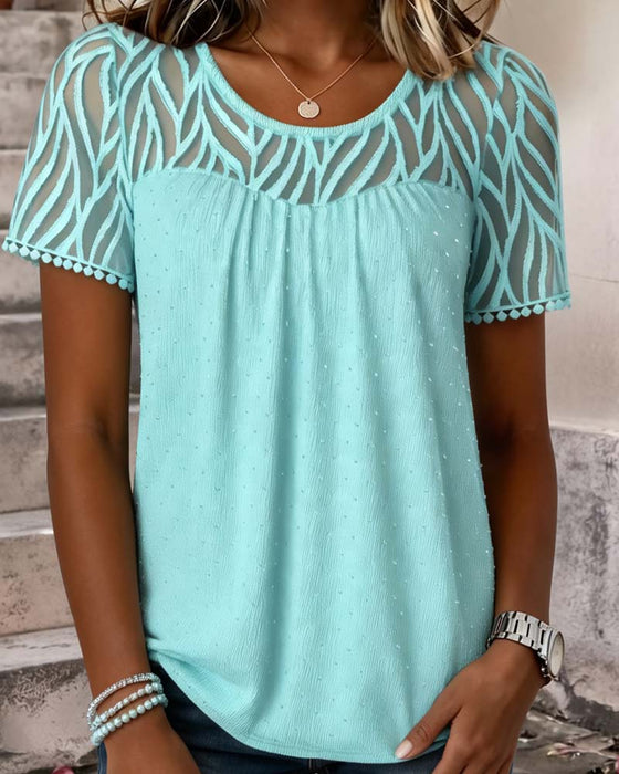 Bluse Mesh Patchwork Solid Farve
