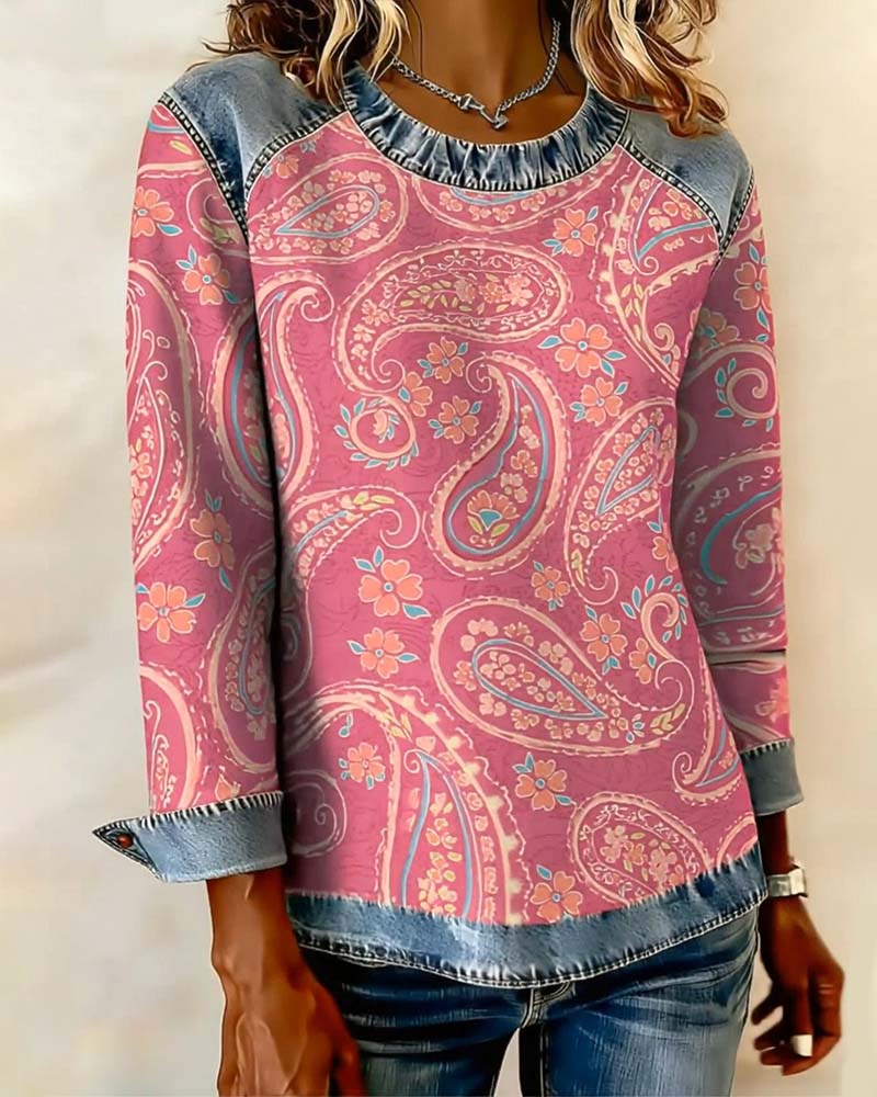 Stilfuld Sweatshirt Med Farveblokning Og Rund Halsudskæring