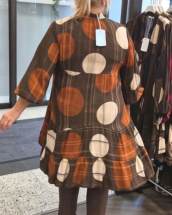 Kjole Geometrisk Prikket Tryk V-Hals Loose Fit