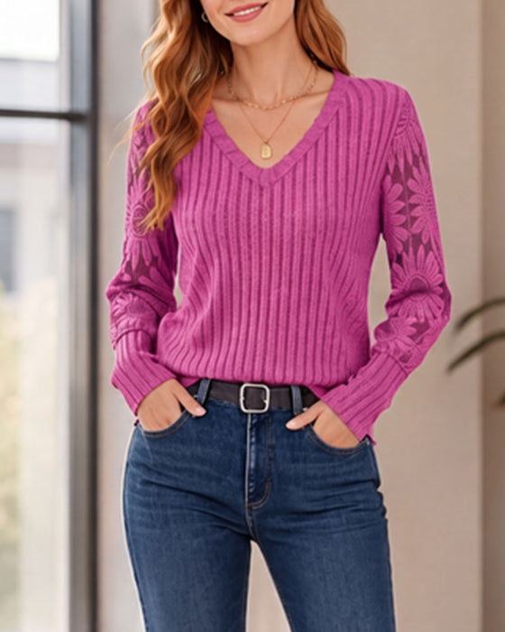 Top Stilfuld Blondekant Patchwork