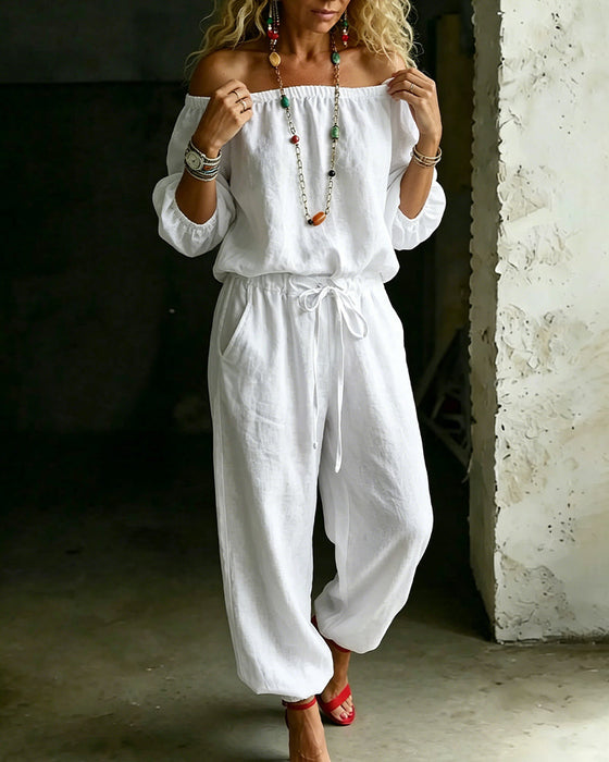 Jumpsuit Off-Shoulder Bind I Taljen Indsnævret Talje