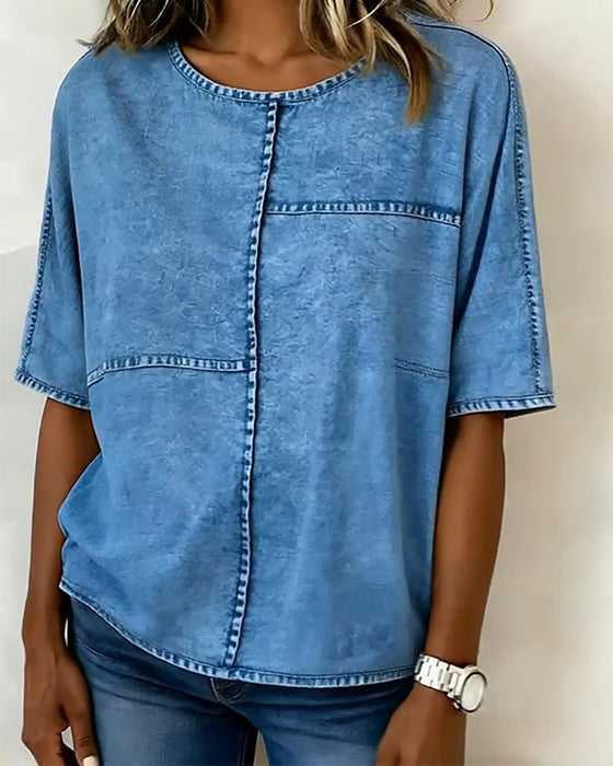 Top Nedslidt Denim Kort Ærme