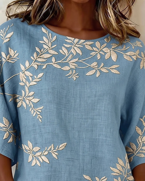 Bluse Rund Hals Flagermusærmer Stribet