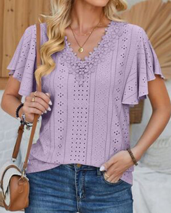Bluse V-Hals Enfarvet