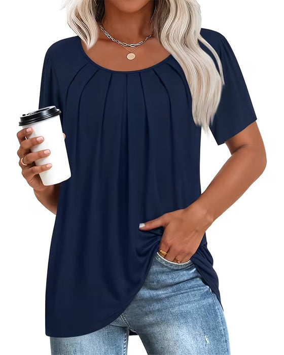 T-Shirt Plisseret Casual Kort Ærme
