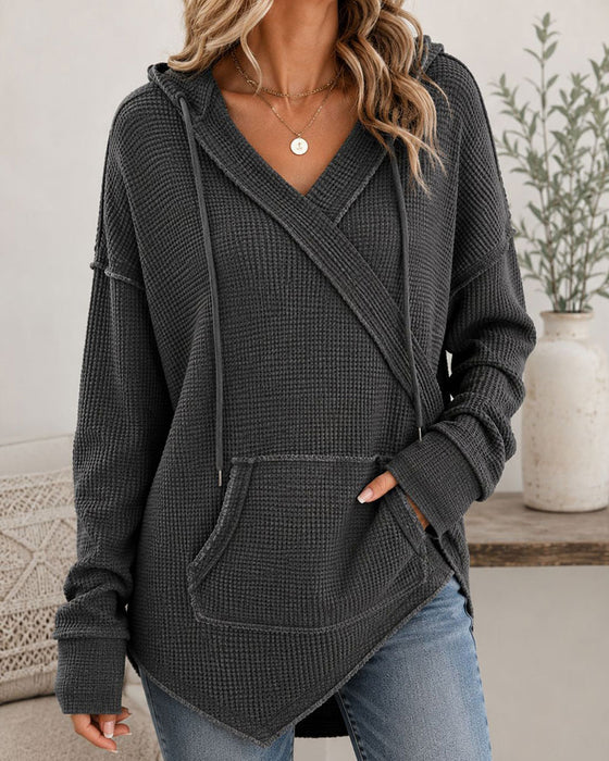 Hoodie Vaffel Snørrebånd Lomme