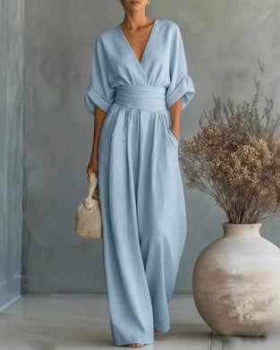 Jumpsuit V-Hals Kryds Taljeret Bred Ben