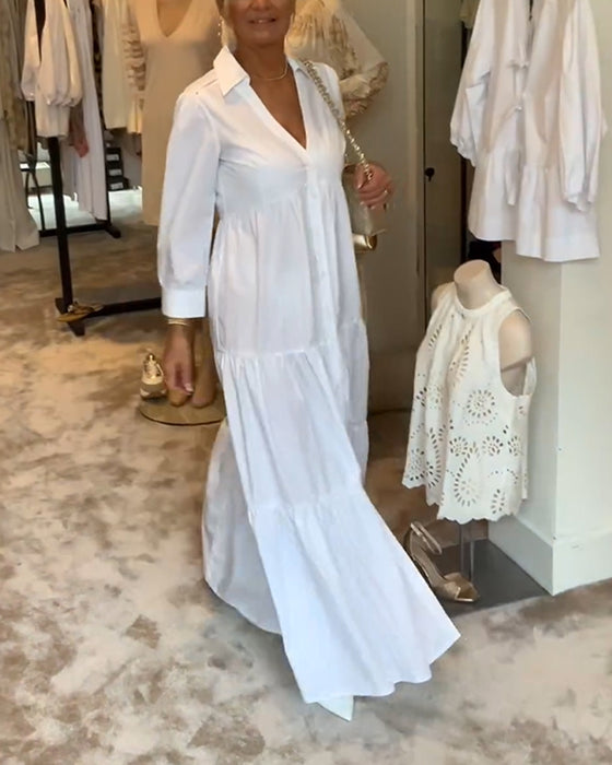 Lang hvid kjole med skjortekrave