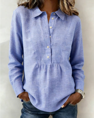 Bluse Åben Foran Ensfarvet Krave