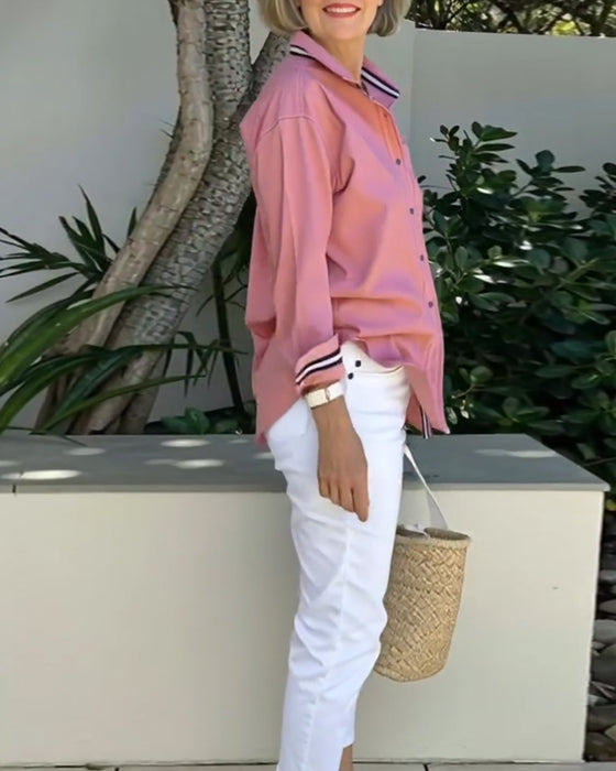 Skjorte Langærmet Knappet Krave Med Lomme