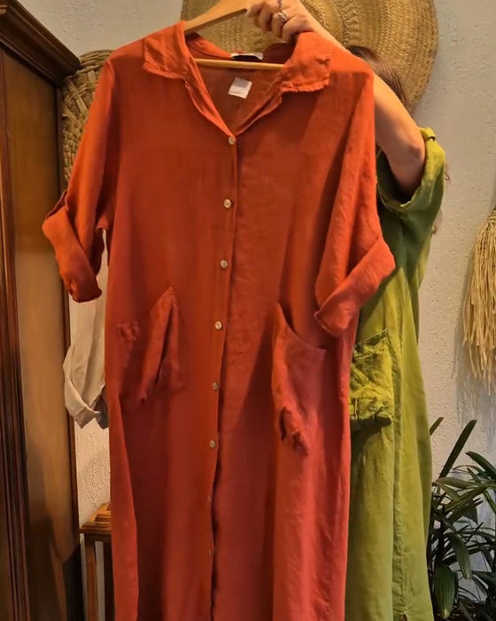 Kjole Lomme Hør Cardigan Afslappet