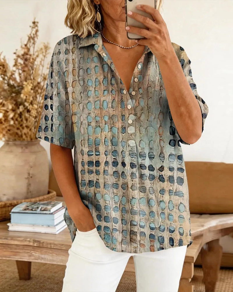 Bluse Prikket Tryk Knap Halv Stolpe