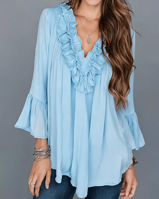 Bluse Elegant V-Hals Rynke