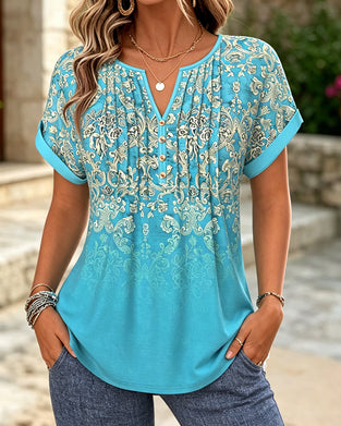Bluse Gradient Blomstret Kort Ærme